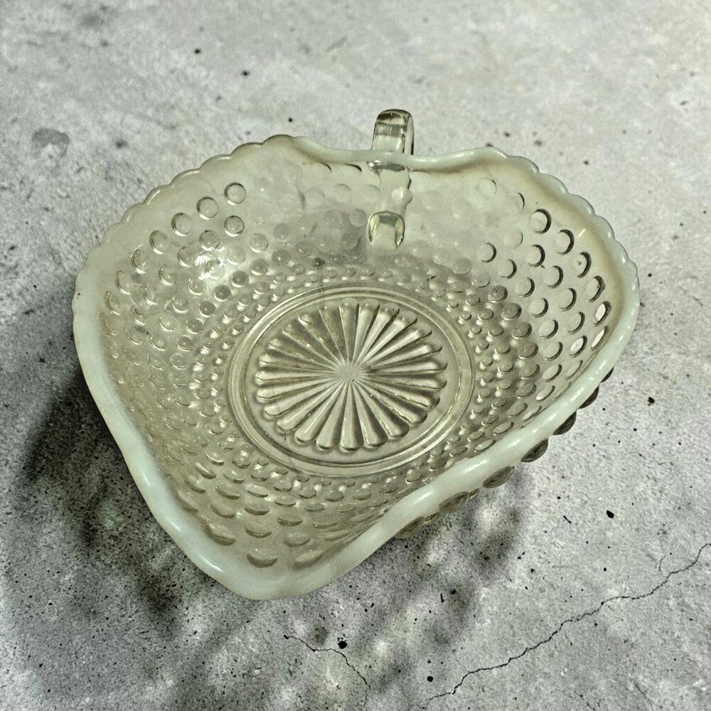 Vintage Anchor Hocking Opalescent Hobnail Heart Shaped Nappy Dish Clear White 7"